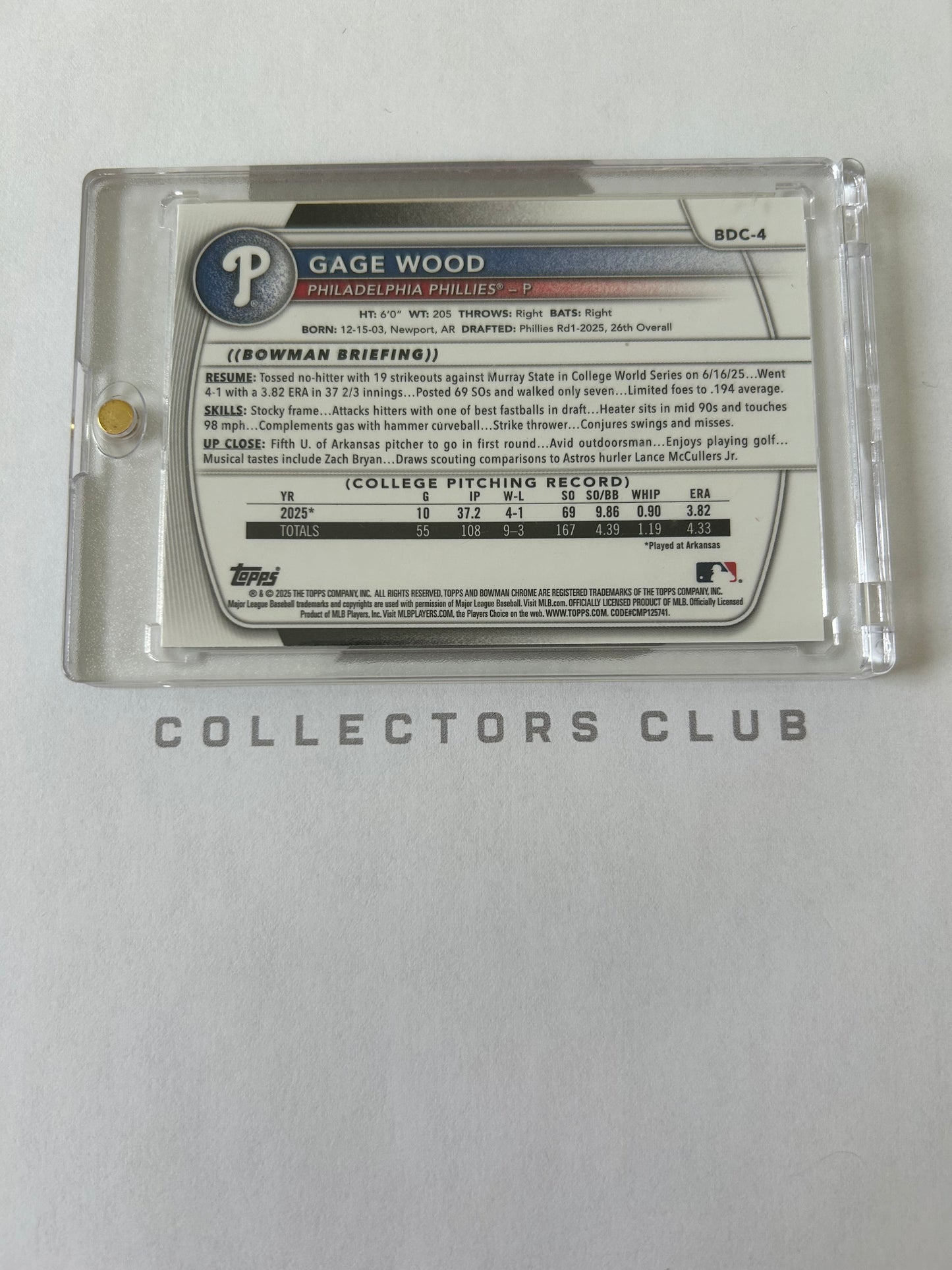 2026 Bowman Chrome Gage Wood 1st Bowman Stained Glass SSP Case Hit