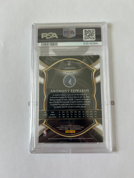 2020 Panini Select Anthony Edwards Rookie Card Blue Prizm PSA 9
