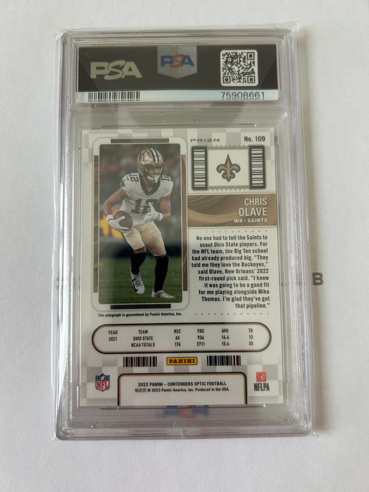 2022 Contenders Optic Chris Olave Rookie Autograph Silver