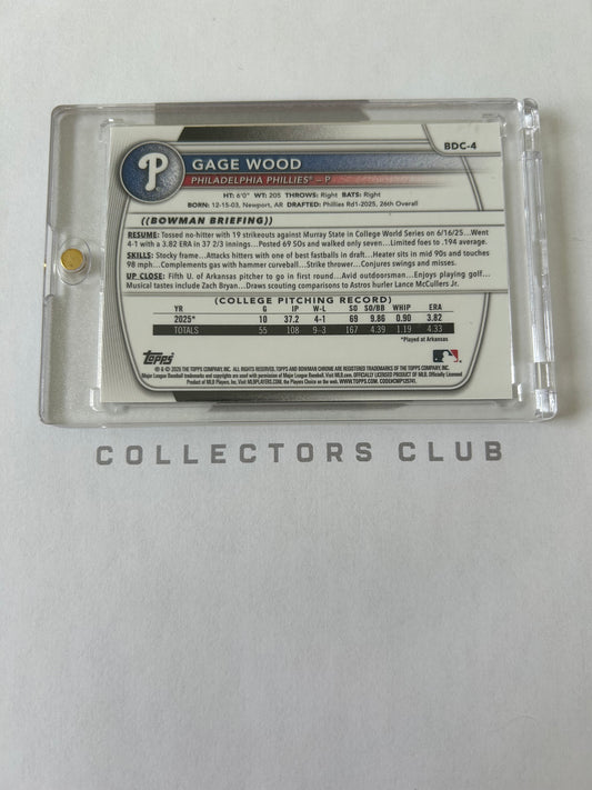 2026 Bowman Chrome Gage Wood 1st Bowman Stained Glass SSP Case Hit